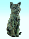 Katt, sittande, massiv (helgjuten) brons, 22 cm, grönspräcklig